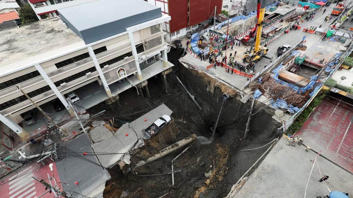 Caos en Bangkok: socavón de 50 metros obliga a evacuar hospital