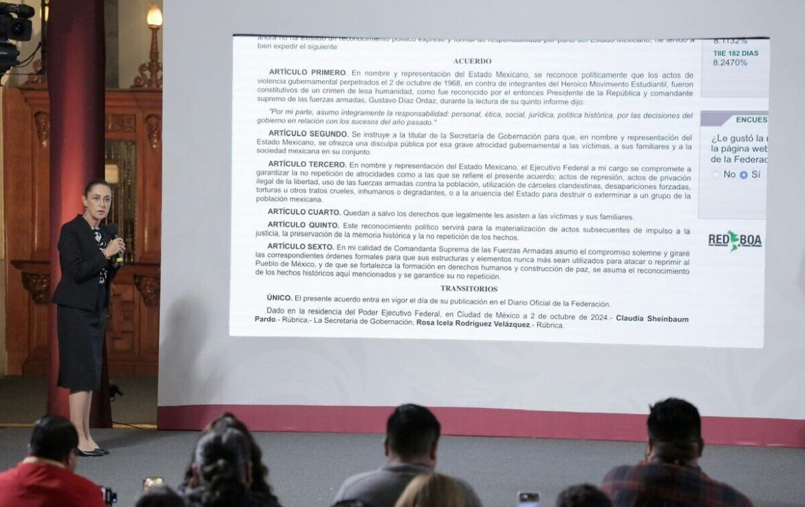 Sheinbaum reitera “no repetición” a 57 años del 2 de octubre