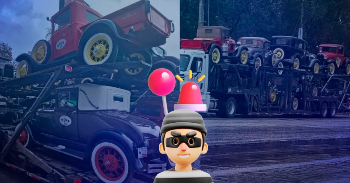 Roban caravana de autos clásicos Ford Modelo A en Amozoc, Puebla