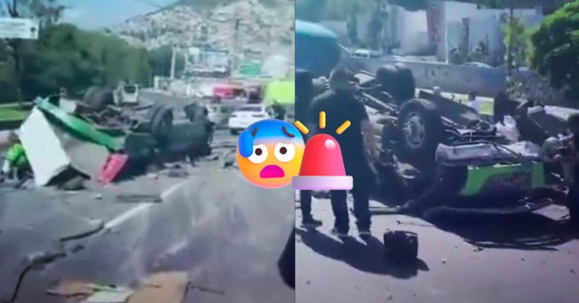Volcadura de microbús en la México-Pachuca deja 14 lesionados