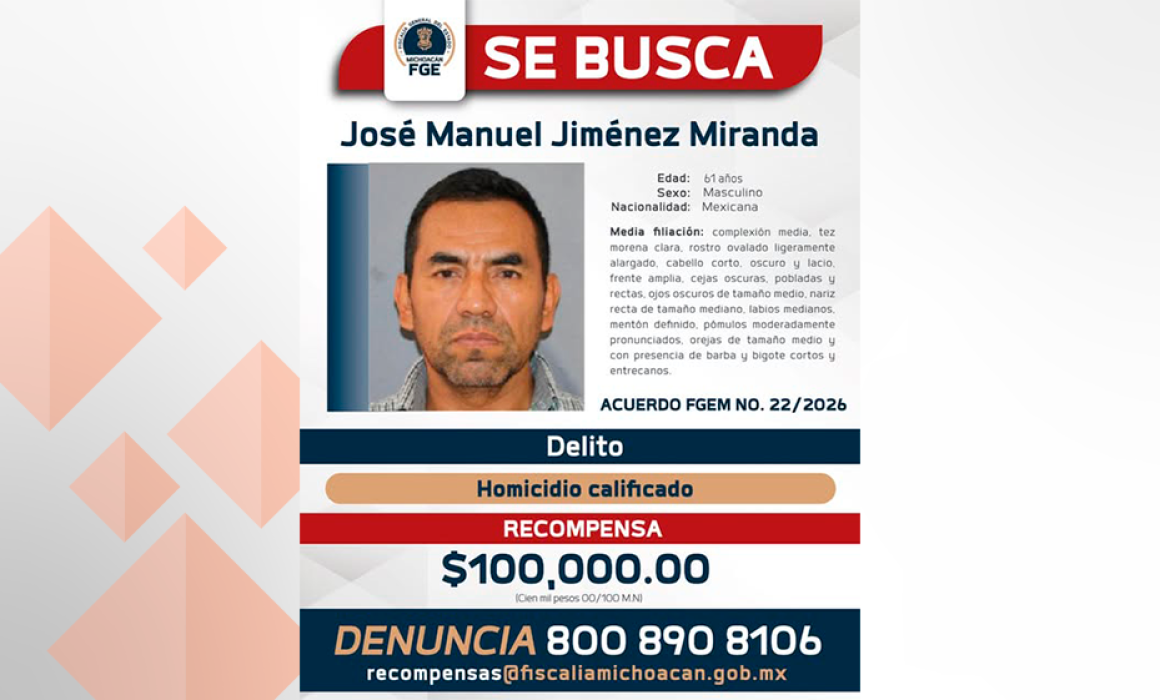 Fiscalía de Michoacán ofrece recompensa por exjefe de escoltas del alcalde de Uruapan