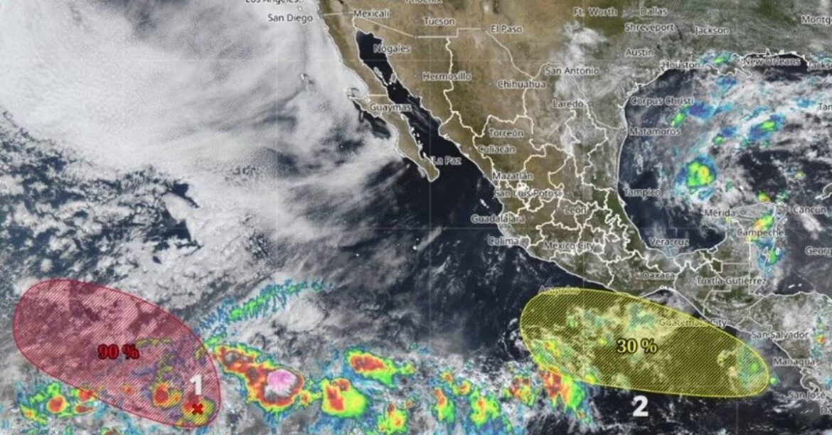 SMN monitorea dos zonas de baja presión con potencial de desarrollo ciclónico en el Pacífico